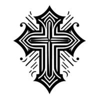 Intricate Gothic Cross in Black and White, with Ornate Stylization and Geometric Patterns. vector