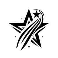 Bold Black and White Starburst , a Large Star with a Smaller Star Streaking Across, Surrounded by Smaller Stars, on White Background vector
