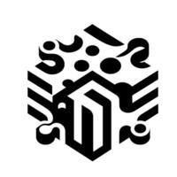 Isometric Black and White Hexagonal Prism with Geometric Patterns, Dots, Stripes, and Curvilinear Shapes. vector