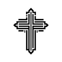 Geometric Black Cross with Linear Elements on a Clean White Background, Representing Faith and Spirituality. vector