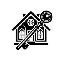 Monochromatic Home Key Illustration Symbolic of Real Estate, Homeownership, Access, and Security with Detailed Geometric Composition. vector