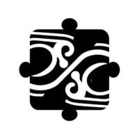 Abstract black and white puzzle piece with swirling, symmetrical , four rounded corners, and a gradient. vector