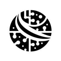 A stylized black and white circular with segmented puzzlelike shapes, dotted texture, and curved, segmented lines. vector