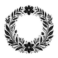 Elegant Black and White Floral Wreath, Botanical , Decorative Element, Circular Arrangement for Invitations, Cards, and Creative Projects. vector