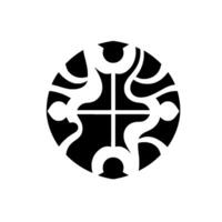 Intricate Black and White Geometric Orb , Featuring Symmetrical Abstract Patterns and Cross Element on a White Background. vector