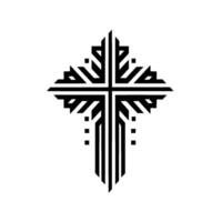 Geometric, symmetrical black and white Christian cross illustration with minimalist, abstract , sharp angles, and lines. vector