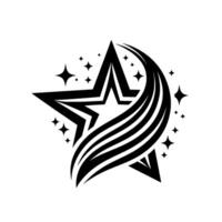 A dynamic starburst with a layered star, shooting lines, and multiple twinkling star elements in monochrome. vector
