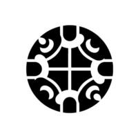 Geometric black and white circular featuring a cross and stylized floral or ornamental elements with a minimalist, symmetrical, and patterned composition. vector
