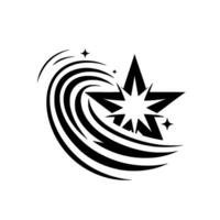Black and White Starburst Stylized Stellar with Swirls, Sparkles, and a Geometric Star. vector