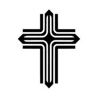 Minimalist Black and White Cross with Geometric Lines, a Representation of Faith and Spirituality on a White Background. vector
