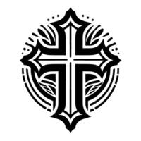 Ornate Black Cross Within a Decorative Oval Frame on White Background, Symbolic and Elegant vector