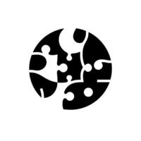 Black and white circular puzzle with intertwined jigsaw pieces inside, set against a white backdrop with a subtle drop shadow. vector