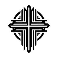 Geometric Black and White Emblem Cross Intertwined with Circle, Modern , Symbolic and Minimalist, Clean Lines. vector