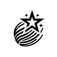 Black and white stylized star featuring a large star at the center with smaller surrounding stars, and dynamic streaks. vector