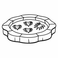 Garden pond with decorative water lilies in circular stone structure vector