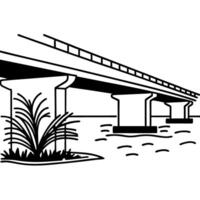 modern bridge over river with support columns black and white illustration of architectural infrastructure vector