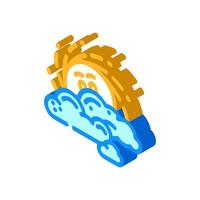 peeking through clouds sun character isometric icon illustration vector