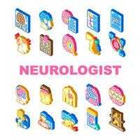 neurologist brain neurons icons set vector