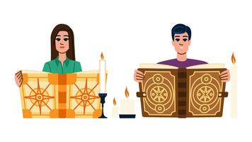incantation reading spell book vector