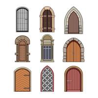 ancient medieval door set cartoon illustration vector