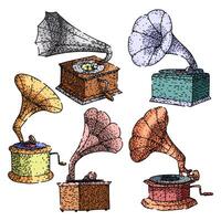 gramophone set sketch drawn vector