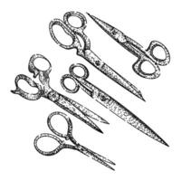 scissors set sketch vintage hand drawn vector