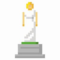 Pixel Art Golden Statue Retro Style Illustration with Vibrant Colors vector