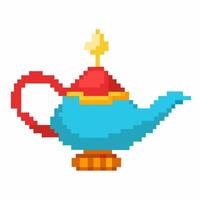 Retro Pixel Art Magic Lamp Illustration for Nostalgic Vintage Game Design vector