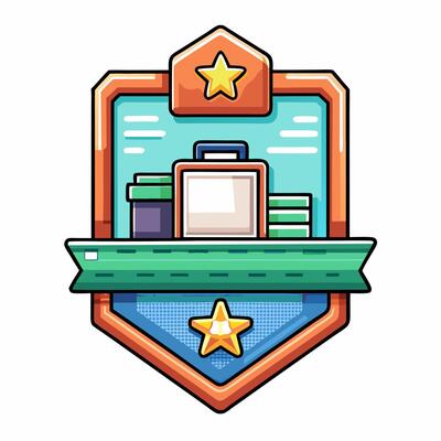 Vintage Badge Illustration with Books and Suitcase for Education and Travel Themes