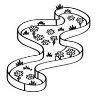 winding garden path with blooming flowers and grass in abstract black and white design vector