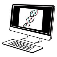 Dna helix on computer screen digital biology, genetic science, biotechnology visualization vector