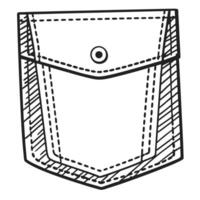 Simple pocket illustration with button and stitching details clothing design element, fashion accessory sketch vector