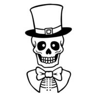 Skeleton in top hat and bow tie, elegant skull illustration in monochrome vector
