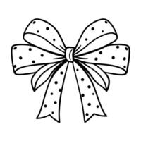 Polka dot bow illustration, curved long ribbon in black and white, stylish decor vector