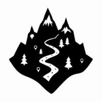Monochrome Mountain Adventure Icon Trail, Trees, Peaks, and Navigation Symbols vector