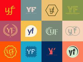 YF logo company template Letter y and f logotype. Set different classic serif lettering and modern bold text with design elements. Initial font typography. vector