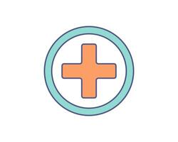 A vibrant, minimalist icon featuring a plus sign encircled by a teal ring. Perfect for healthcare, apps, websites, or any project needing a clean, modern medical symbol. vector