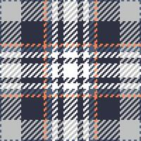 Stylish navy, white, and orange plaid pattern. Perfect for textile design, fashion, or website backgrounds. This intricate texture evokes warmth and tradition, offering a sophisticated, modern feel. vector