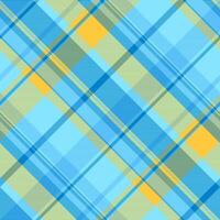 Tribal pattern check textile, repetitive texture seamless . Advertising fabric background tartan plaid in cyan and amber colors. vector