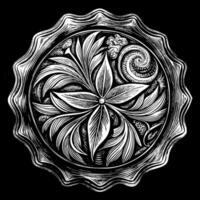 Intricate Floral Mandala with Swirling Botanical Patterns in Black and White vector