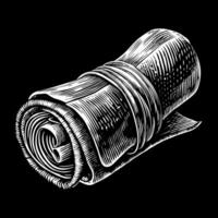 Vintage Hand Drawn Rolled Scroll Illustration on Black Background vector