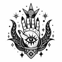 Mystical Hand with Eye and Star Elements in Monochrome Tattoo Style vector