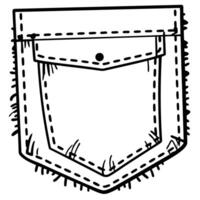 Line art illustration of a frayed denim pocket simple black and white design vector