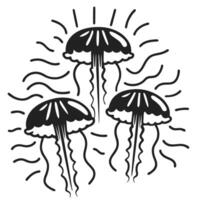 Illustration of three jellyfish with flowing tentacles in motion vector