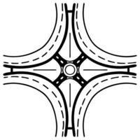 Roundabout intersection blueprint aerial view traffic circle, four way road schematic, transportation engineering design vector