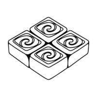 Minimalist swirl pattern design, four square swirl blocks, black outline styling vector