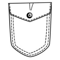 Illustrated shirt pocket design with flap and button detail, simplistic line art vector