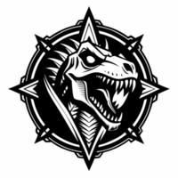 Fierce Dinosaur Skull Emblem with Compass Design Art vector