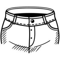 Simple black and white outline drawing of denim shorts vector