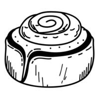 Cinnamon roll line art illustration detailed swirl pastry sketch in black and white vector